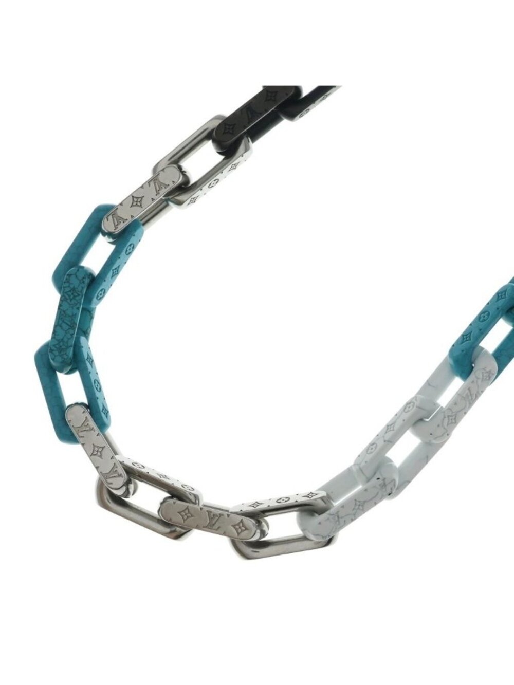 Louis Vuitton Monogram Chain Necklace Turquoise Silver Black